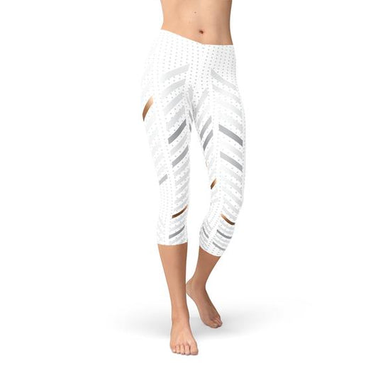 Velnora - Leggings Capri Femininas com Riscas Brancas